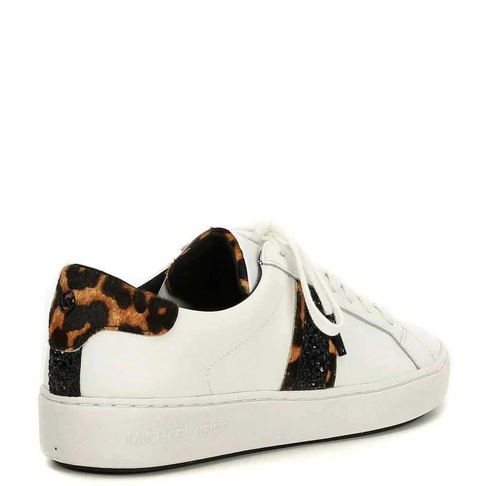 Michael Kors Irving Leopard Print Calf Hair and Leather Stripe Sneaker Size 7 gl